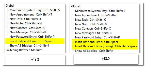 Date and Time shortcuts